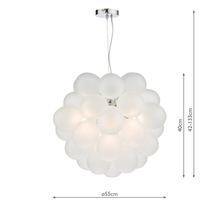 Dar Lighting Bubbles 6 Light Pendant Polished Chrome Frosted Glass • BUB0602