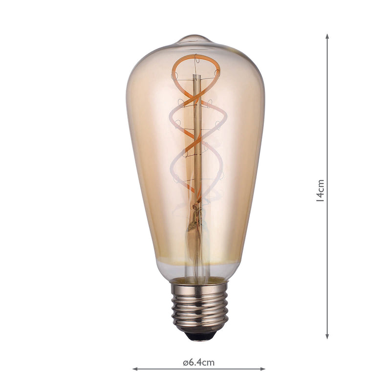 Dar Lighting BUL-E27-LEDV-2 Rustic Vintage Loop LED 4w 160 Lumens Dimmable Gold (Pack Of 5)
