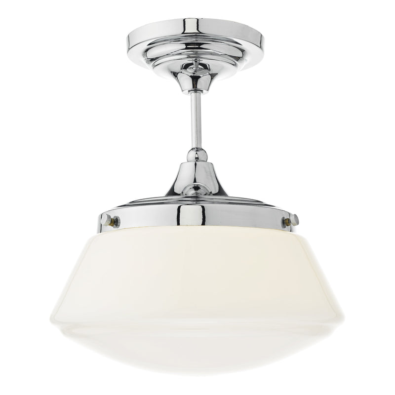 Dar Lighting Caden Bathroom Semi Flush Polished Chrome Opal Glass IP44 • CAD0150