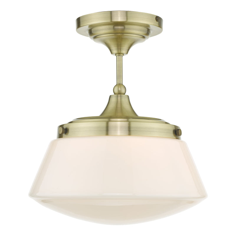 Dar Lighting Caden Bathroom Semi Flush Antique Brass Opal Glass IP44 • CAD0175