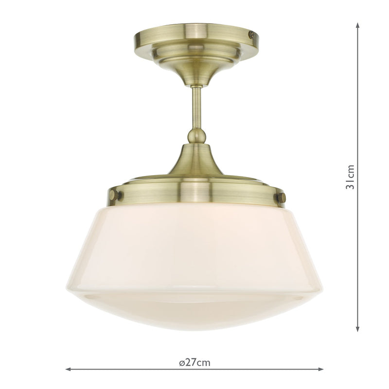 Dar Lighting Caden Bathroom Semi Flush Antique Brass Opal Glass IP44 • CAD0175