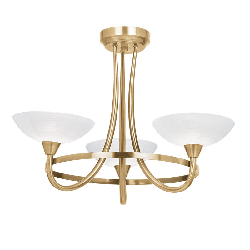 Endon Lighting CAGNEY-3AB Cagney 3 Light Antique Brass Semi-Flush Ceiling Light