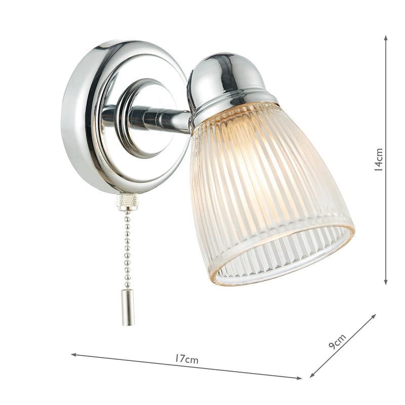 Dar Lighting Cedric Bathroom Single Wall Spotlight Polished Chrome Glass IP44 • CED0738