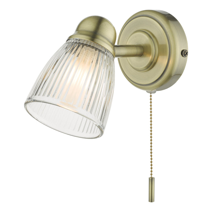 Dar Lighting Cedric Bathroom Single Wall Spotlight Antique Brass Glass IP44 • CED0775