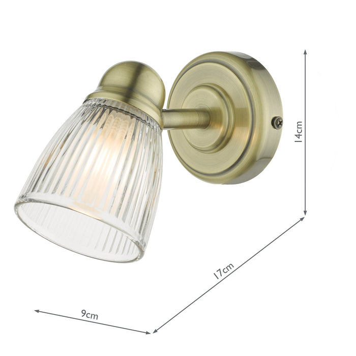 Dar Lighting Cedric Bathroom Single Wall Spotlight Antique Brass Glass IP44 • CED0775