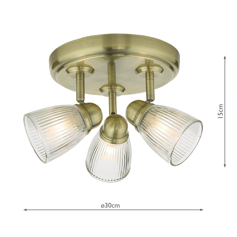 Dar Lighting Cedric Bathroom 3 Light Spotlight Antique Brass Glass IP44 • CED7675