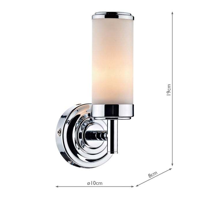 Dar Lighting Century Bathroom Wall Light Polished Chrome Opal Glass IP44 • CEN0750
