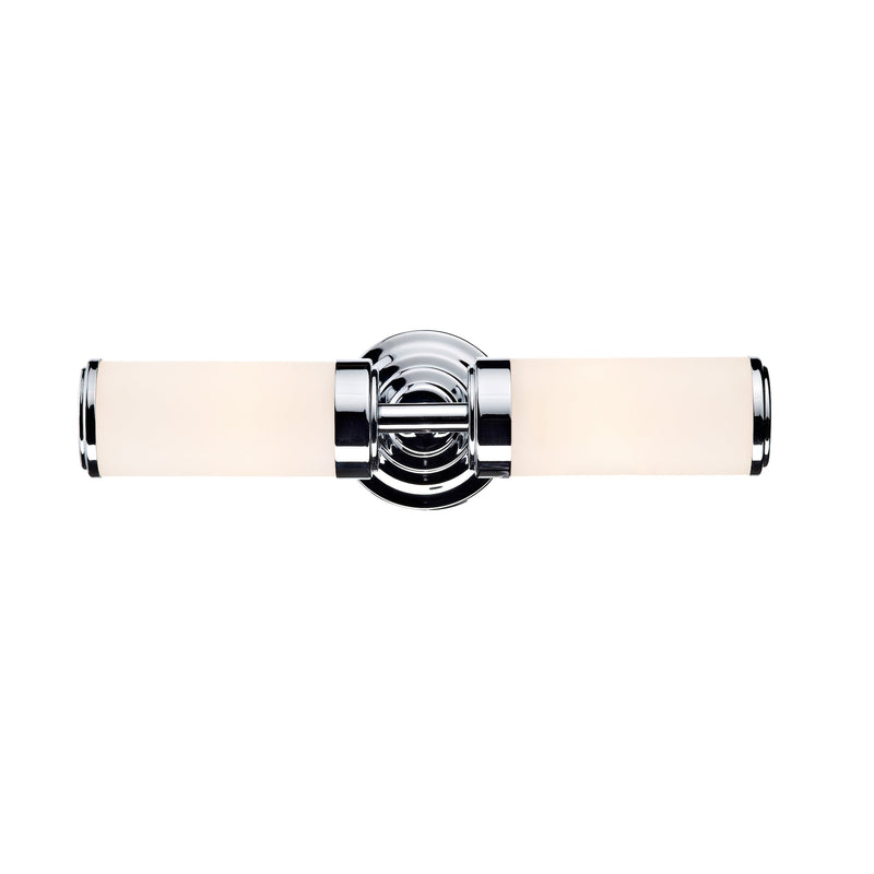 Dar Lighting Century Bathroom 2 Light Wall Light Polished Chrome Opal Glass IP44 • CEN0950