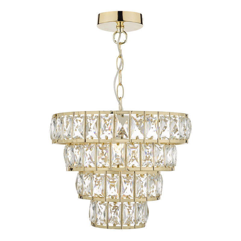 Dar Lighting Cerys 1 Light 4 Tier Pendant Crystal & Gold • CER0135