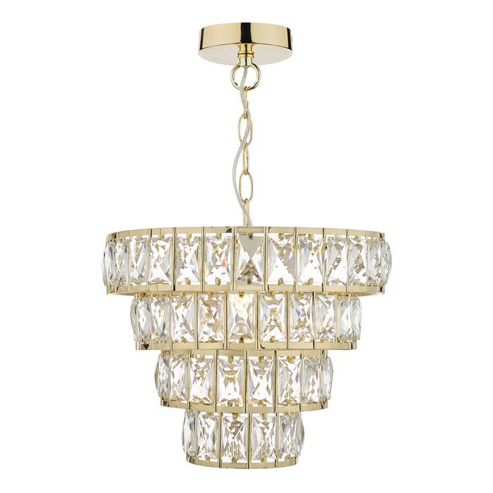 Dar Lighting Cerys 1 Light 4 Tier Pendant Crystal & Gold • CER0135