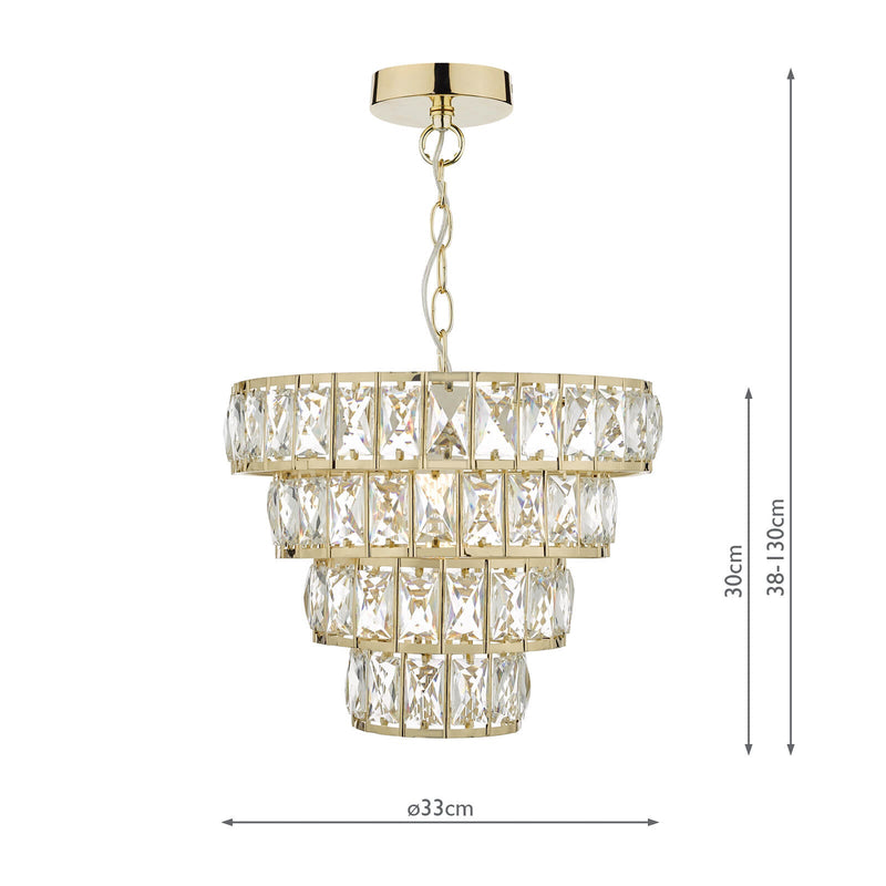 Dar Lighting Cerys 1 Light 4 Tier Pendant Crystal & Gold • CER0135