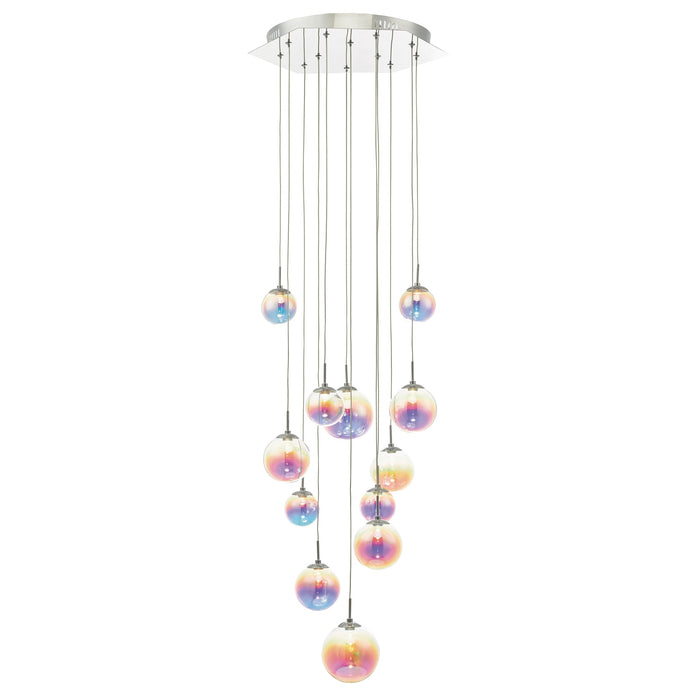 Dar Lighting Cesario 12 Light Cluster Pendant Polished Chrome Iridised Glass LED • CES1250