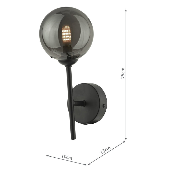 Dar Lighting Cohen 1 Light Wall Light Matt Black With Smoked Glass • COH0722-01