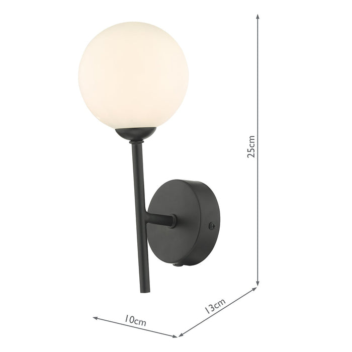 Dar Lighting Cohen 1 Light Wall Light Matt Black With Opal Glass • COH0722-02