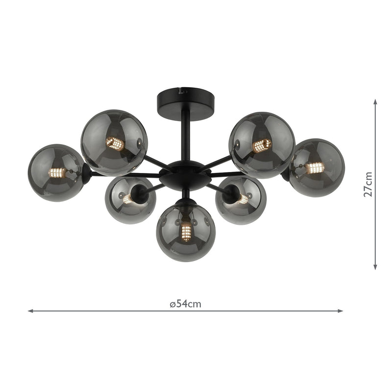 Dar Lighting Cohen 7 Light Semi Flush Matt Black Smoked Glass • COH3422-01
