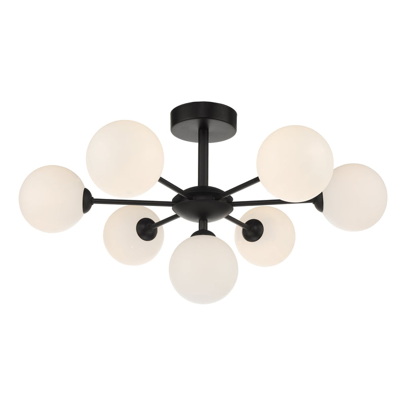 Dar Lighting Cohen 7 Light Semi Flush Matt Black Opal Glass • COH3422-02