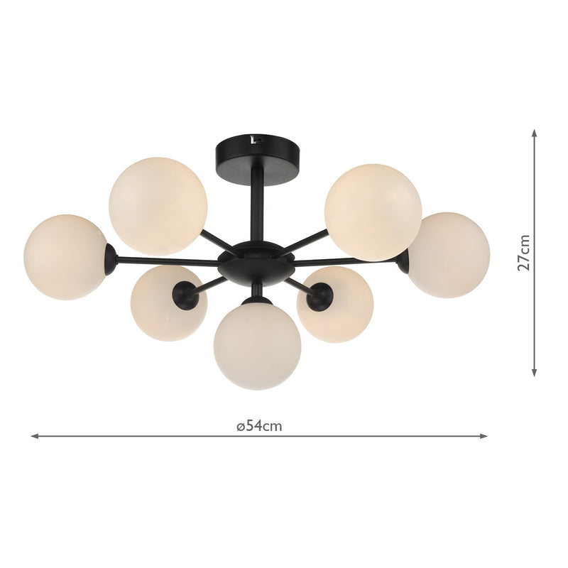 Dar Lighting Cohen 7 Light Semi Flush Matt Black Opal Glass • COH3422-02