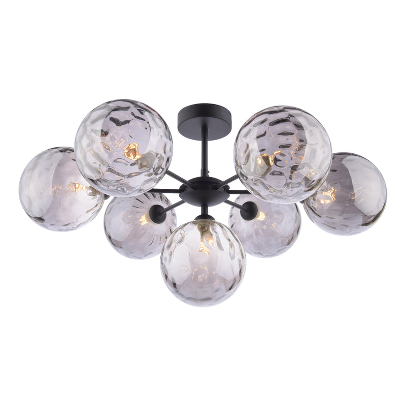 Dar Lighting Cohen 7 Light Semi Flush Matt Black Smoked Dimpled 150mm Glass • COH3422-10