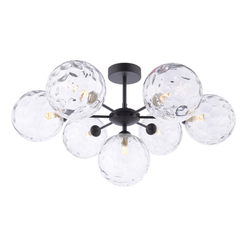 Dar Lighting Cohen 7 Light Semi Flush Matt Black Clear Dimpled 150mm Glass • COH3422-12