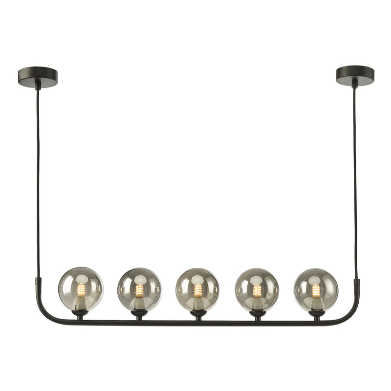 Dar Lighting Cradle 5 Light Bar Pendant Matt Black With Smoked Glass • CRA0522-01