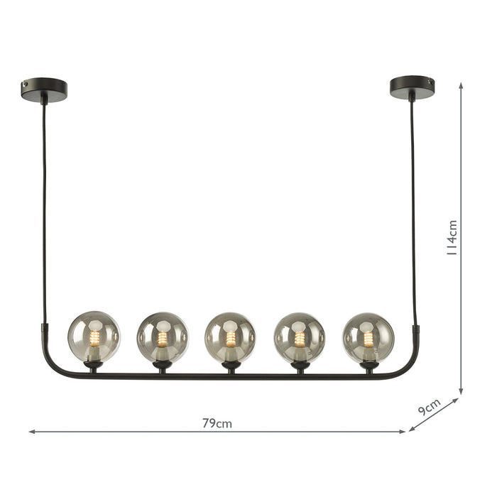 Dar Lighting Cradle 5 Light Bar Pendant Matt Black With Smoked Glass • CRA0522-01