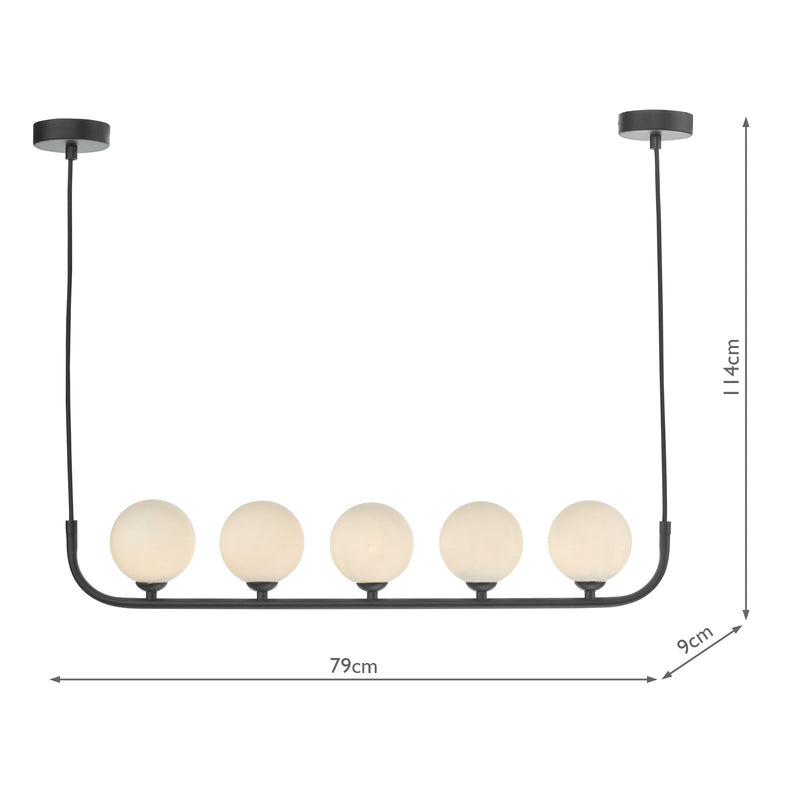 Dar Lighting Cradle 5 Light Bar Pendant Matt With Opal Glass • CRA0522-02