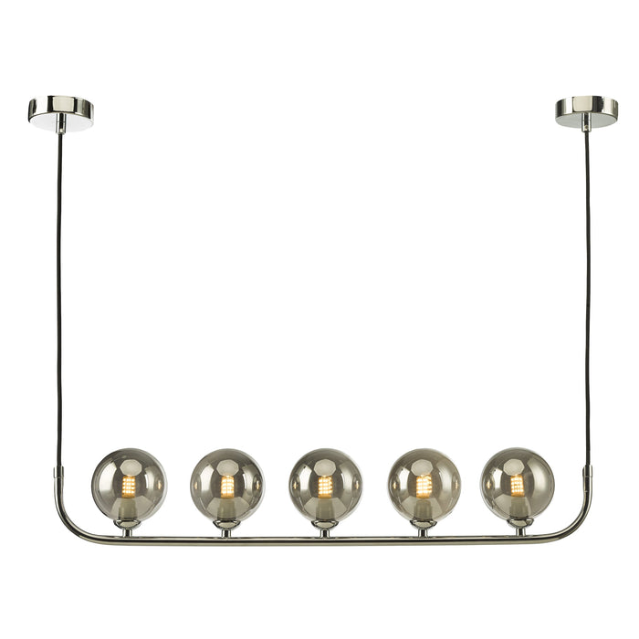 Dar Lighting Cradle 5 Light Bar Pendant Polished Chrome Smoked Glass • CRA0550-01