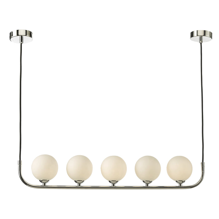 Dar Lighting Cradle 5 Light Bar Pendant Polished Chrome Opal Glass • CRA0550-02