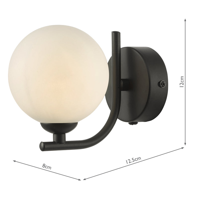 Dar Lighting Cradle 1 Light Wall Light Matt Black Opal Glass • CRA0722-02