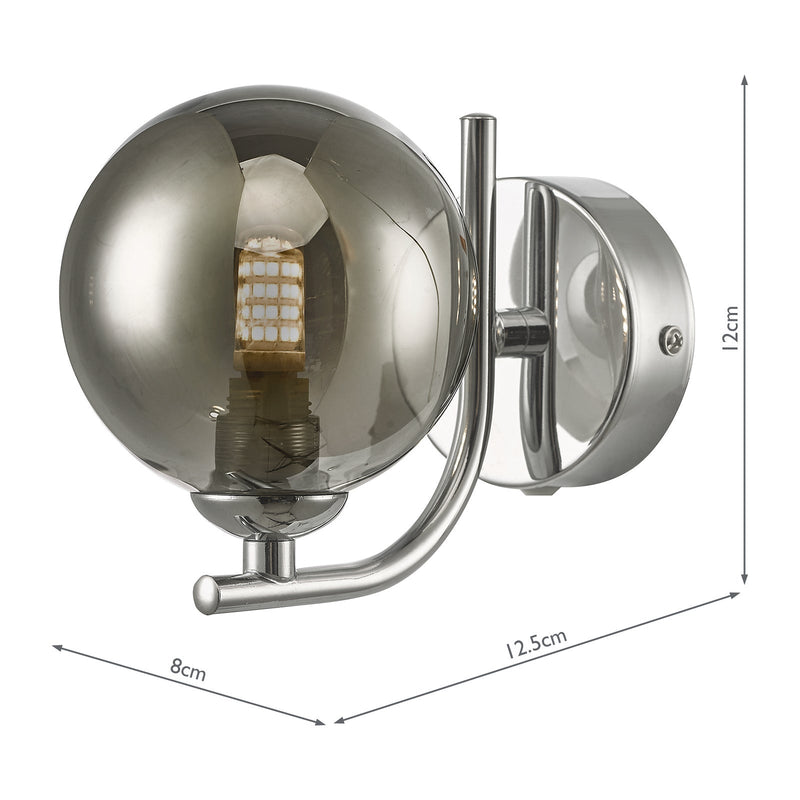 Dar Lighting Cradle 1 Light Wall Light Polished Chrome Smoked Glass • CRA0750-01