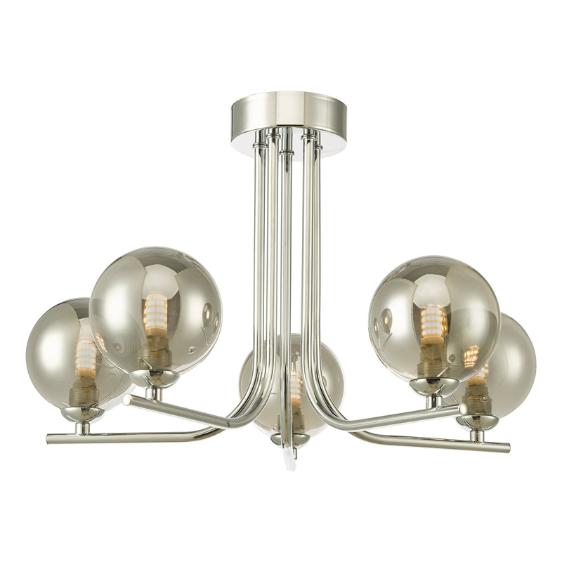 Dar Lighting Cradle 5 Light Semi Flush Polished Chrome Smoked Glass • CRA5450-01