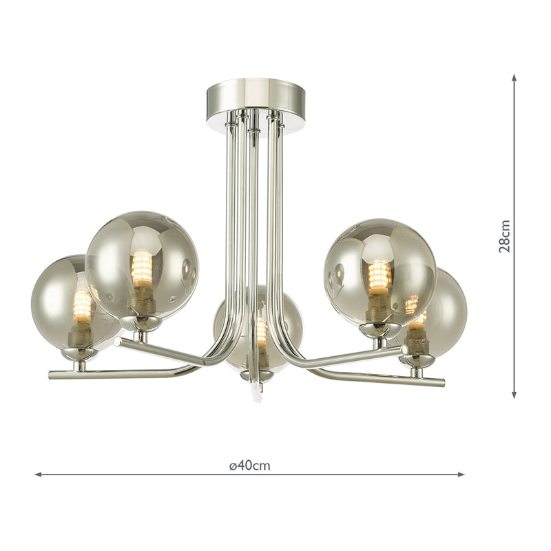 Dar Lighting Cradle 5 Light Semi Flush Polished Chrome Smoked Glass • CRA5450-01