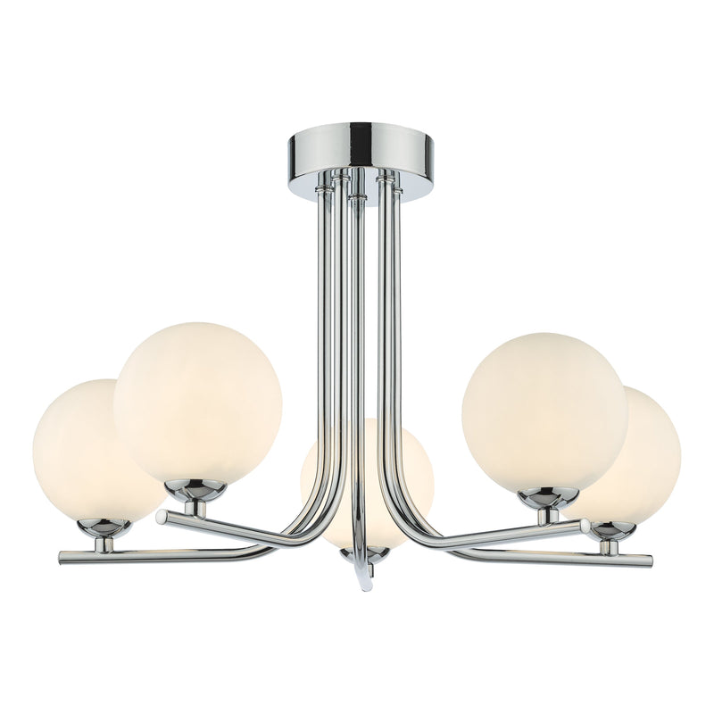 Dar Lighting Cradle 5 Light Semi Flush Polished Chrome Opal Glass • CRA5450-02