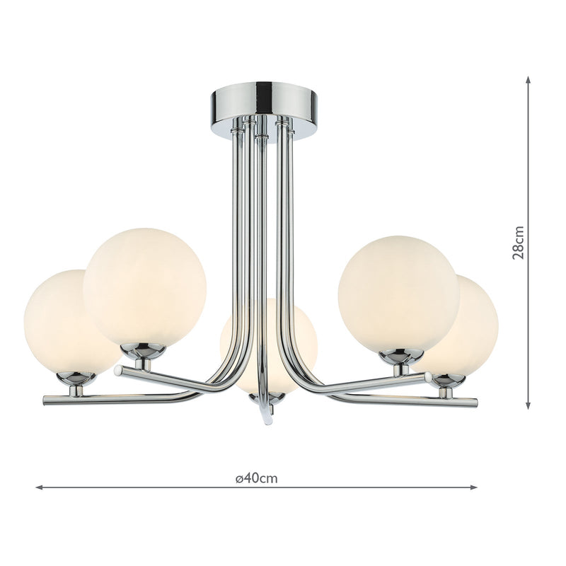 Dar Lighting Cradle 5 Light Semi Flush Polished Chrome Opal Glass • CRA5450-02