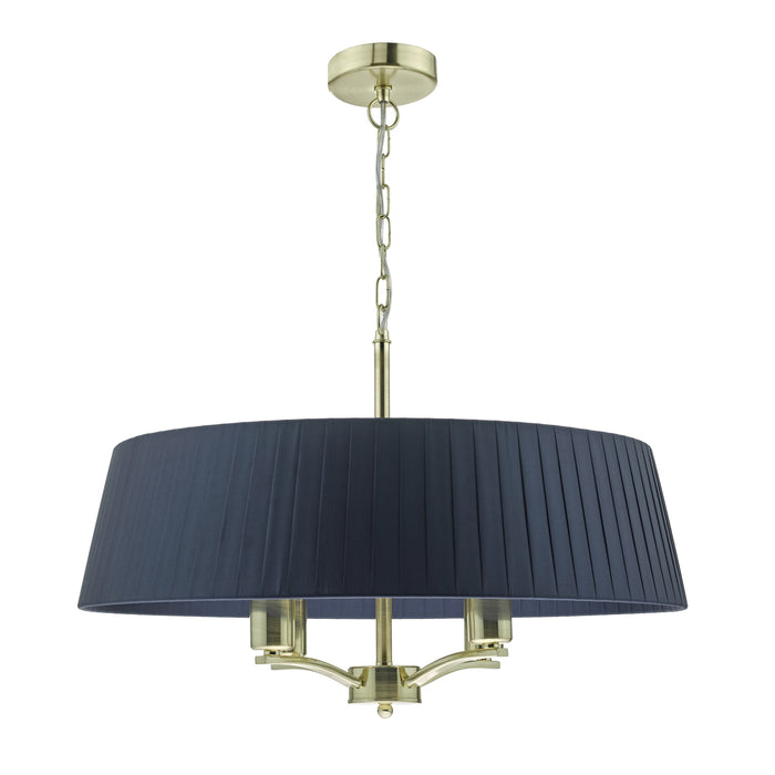 Dar Lighting Cristin 4 Light Pendant Satin Brass With Navy Shade • CRI0423