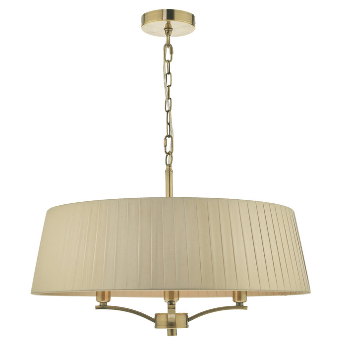 Dar Lighting Cristin 4 Light Pendant Antique Brass With Taupe Shade • CRI0429