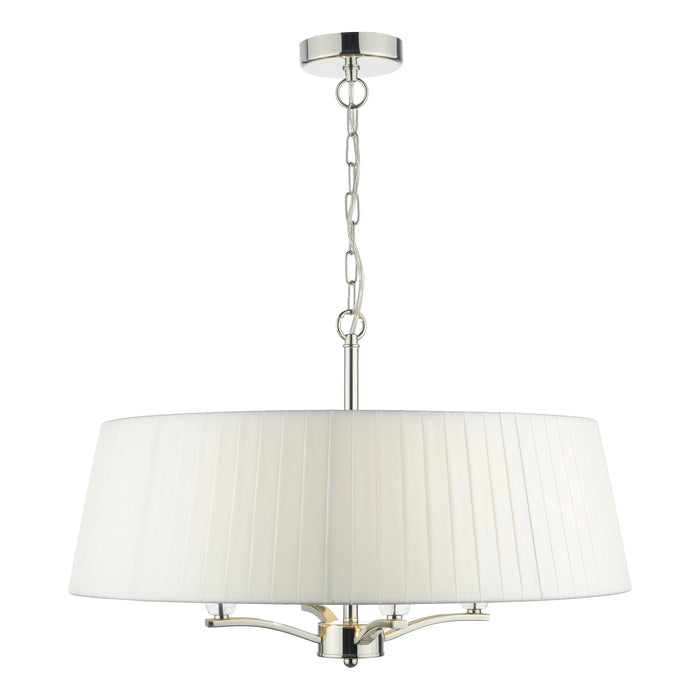 Dar Lighting Cristin 4 Light Pendant Polished Nickel With Ivory Shade • CRI042