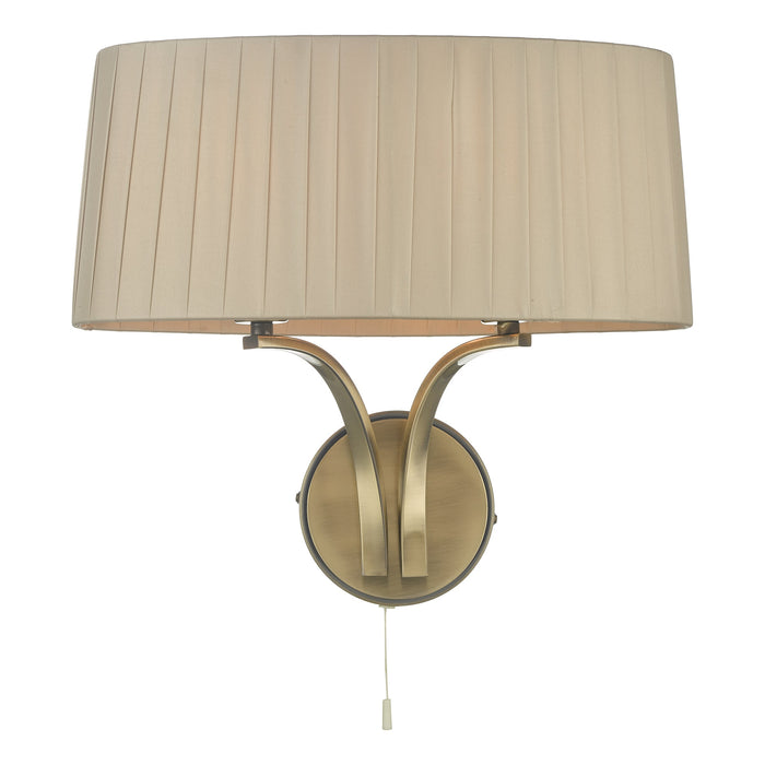 Dar Lighting Cristin 2 Light Wall Light Antique Brass With Taupe Shade • CRI0929