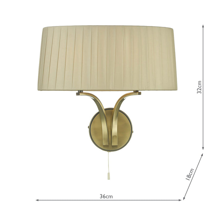 Dar Lighting Cristin 2 Light Wall Light Antique Brass With Taupe Shade • CRI0929