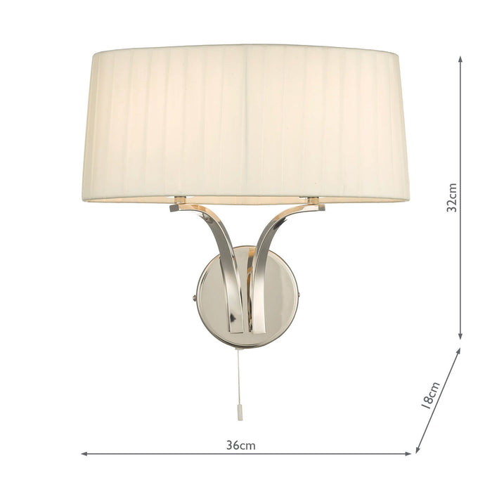 Dar Lighting Cristin 2 Light Wall Light Polished Nickel With Ivory Shade • CRI092