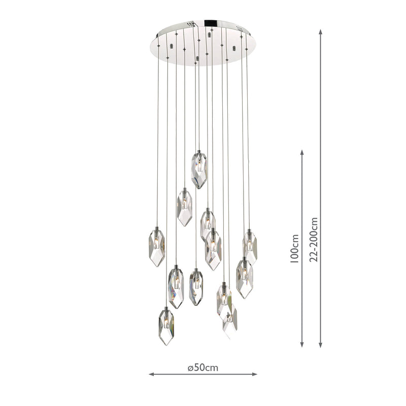 Dar Lighting Crystal 12 Light Cluster Pendant Polished Chrome & Crystal • CRY1250