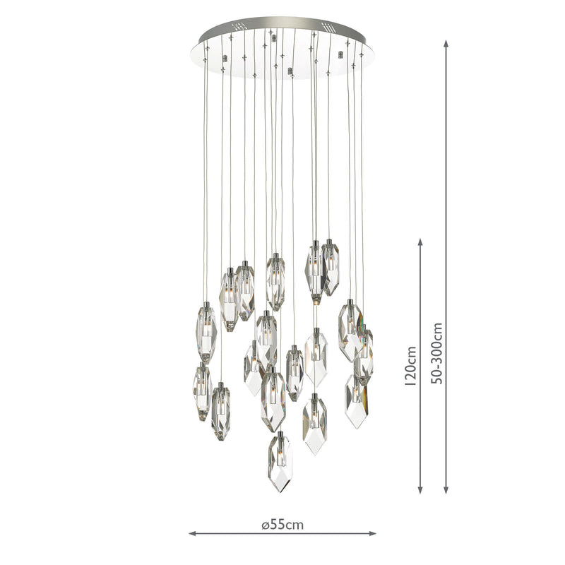 Dar Lighting Crystal 18 Light Cluster Pendant Polished Chrome & Crystal • CRY1850