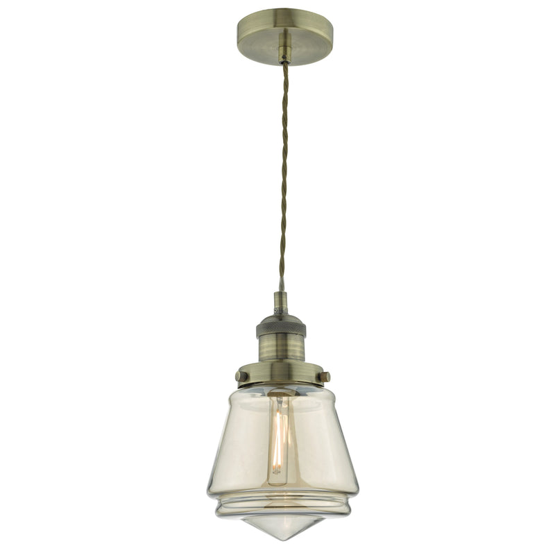 Dar Lighting Curtis Pendant Antique Brass & Champagne Glass • CUR0175