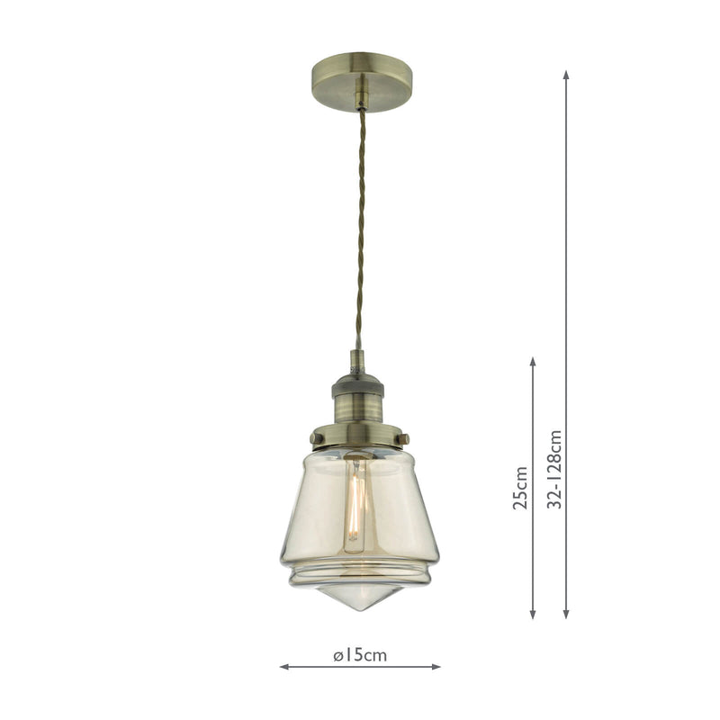 Dar Lighting Curtis Pendant Antique Brass & Champagne Glass • CUR0175