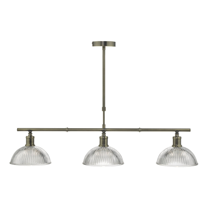 Dar Lighting Dara 3 Light Bar Pendant Antique Brass & Glass • DAR0375