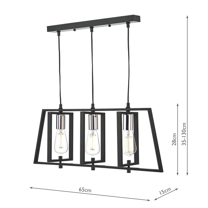 Dar Lighting Dax 3 Light Bar Pendant Black & Polished Chrome • DAX0350