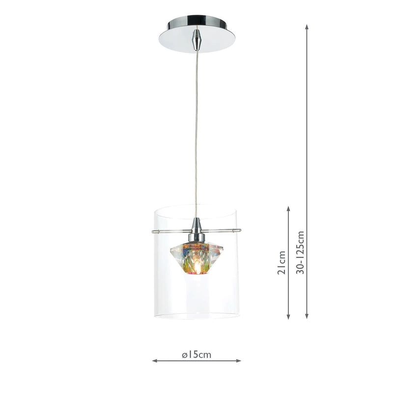 Dar Lighting Decade 1 Light Pendant Polished Chrome/Clear • DEC0108