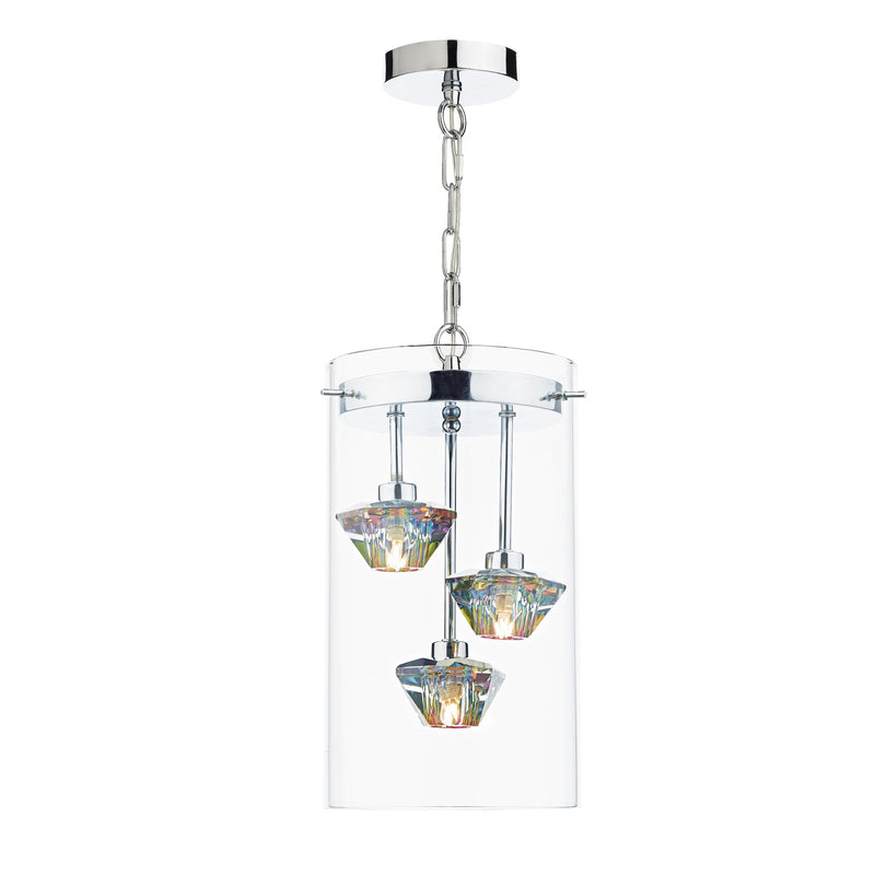 Dar Lighting Decade 3 Light Pendant Polished Chrome Glass • DEC5308