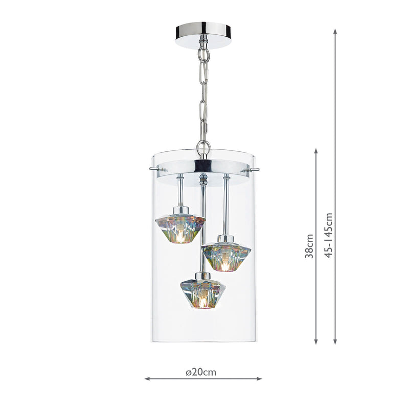 Dar Lighting Decade 3 Light Pendant Polished Chrome Glass • DEC5308