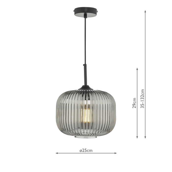 Dar Lighting Demarius 1 Light Pendant Black and Smoked Glass • DEM0110